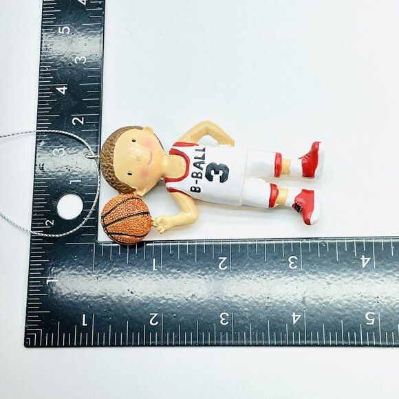 Christmas Ornament Cute Boy Basketball Player White Jersey #3 Hand Painted - Picture 9 of 9